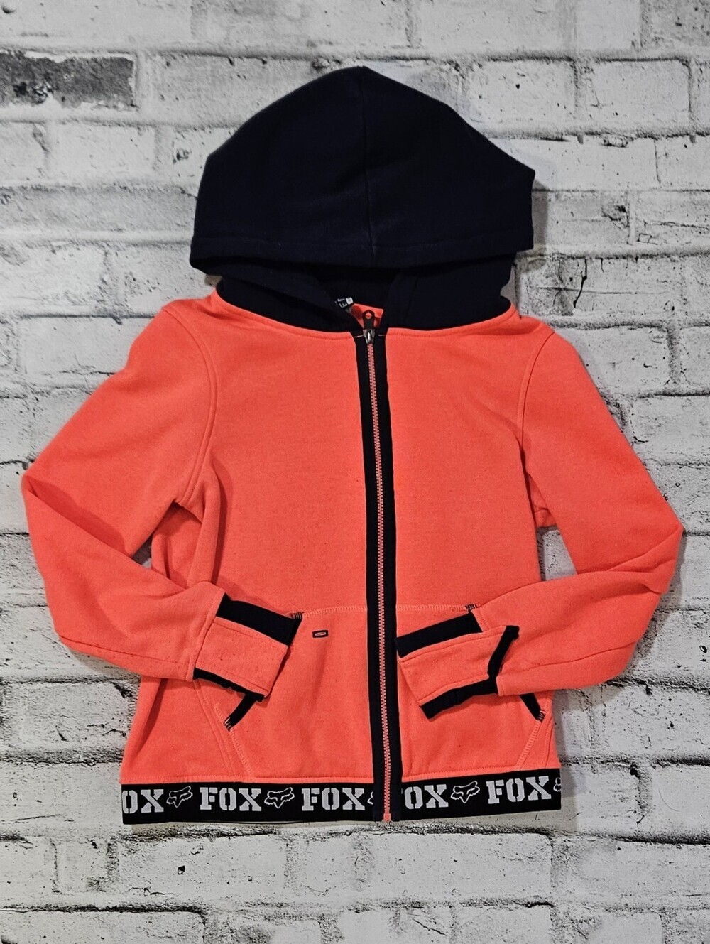 Fox Racing Neon Coral Full Zip Hoodie Thumbhole Athletic Jacket Medium